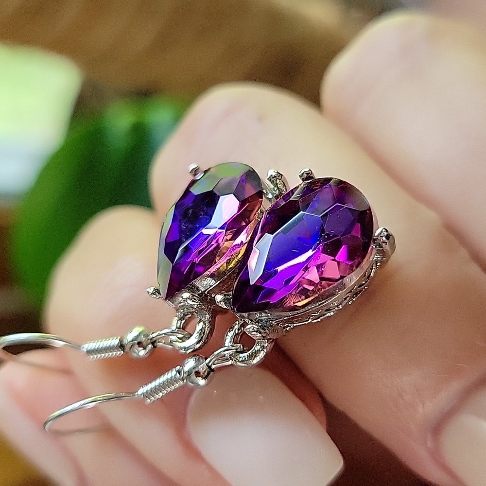 Faceted Magenta Drop Earrings